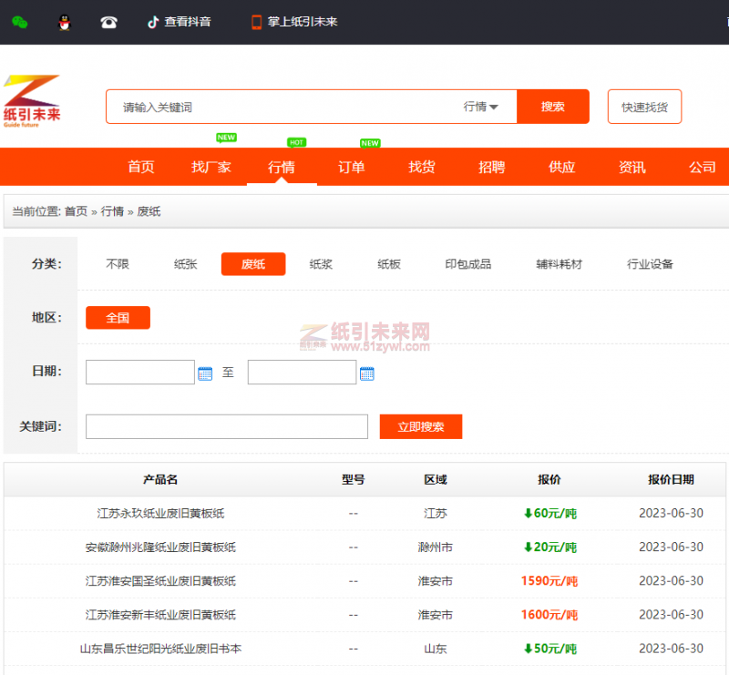 廢紙價(jià)格 紙引未來(lái)網(wǎng)